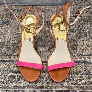 MICHAEL Michael Kors Pink & Brown Ankle-Strap Sandals Size 7.5